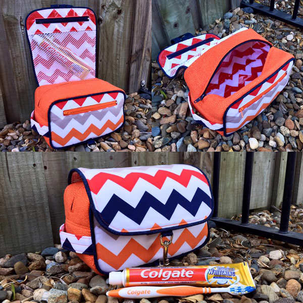 Chevron and orange Hang About Toiletry Bag - Andrie Designs