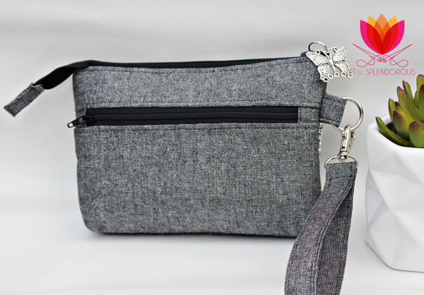 Back of the elegant grey Gather Me Up Clutch - Andrie Designs