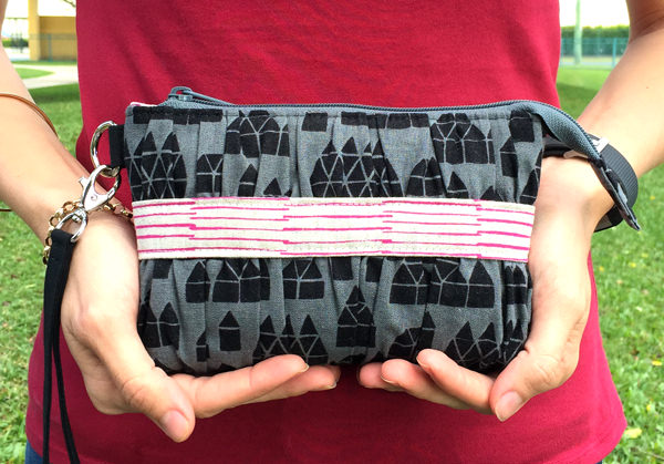 Stunning Gather Me Up Clutch made using Maker Maker fabric - Andrie Designs