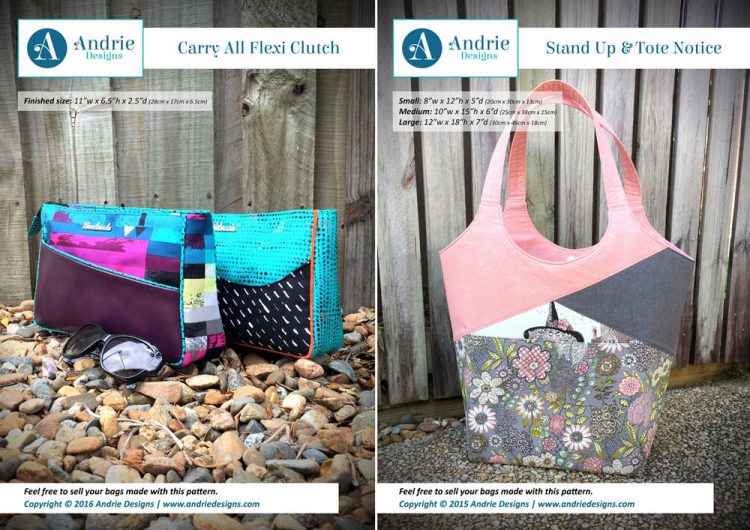 Carry All Flexi Clutch & Stand Up & Tote Notice Pattern Set - Andrie Designs
