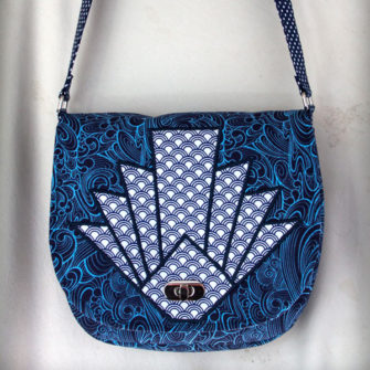 Texture and blues make up this 'fan' motif That Flap Saddlebag - Andrie Designs