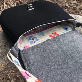Zipper pocket inside the summery 'flower' motif That Flap Saddlebag - Andrie Designs