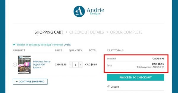 Cart with preferred method - FAQ Post #5 - Andrie Designs