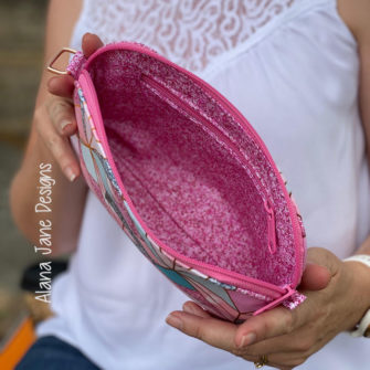 Inside the pink and sparkly Gemma Carryall Pouch - Andrie Designs