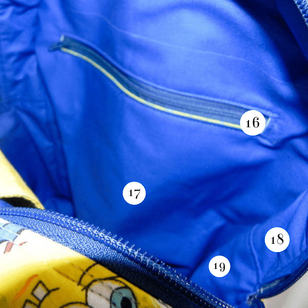 Inside of bag zipper - Adventure Time Backpack - What Goes Where? - Andrie Designs